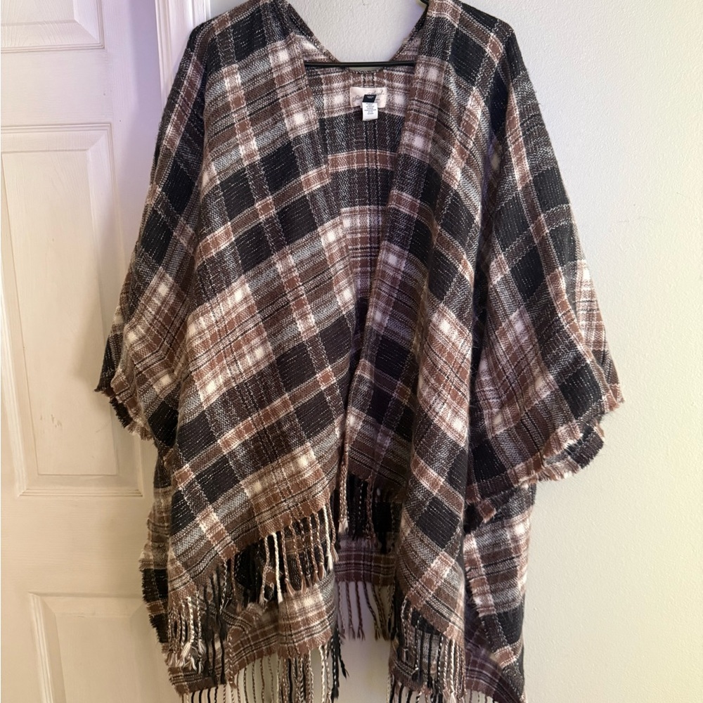 Plaid Fringe Poncho